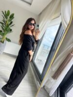 Kadın Uzun Kollu Tek Omuzdan Açık Modal Bluz Ve Pantolon Ikili Takım - Görsel 2