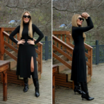 Kadın Uzun Kollu Balıkçı Yaka Derin Yırtmaç Detay Krep Elbise - Görsel 8