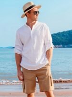 Erkek Uzun Kollu Hakim Yaka Düğmeli Erkek Müslim Gömlek