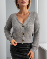 Kadın Uzun Kollu Düğme Detay Triko Hırka - Görsel 5