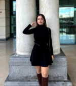 Kadın Uzun Kollu Balıkçı Yaka Salaş Kusa Akrilik Elbise - Görsel 8