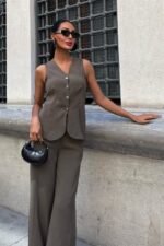 Arkası Bağcıklı Yelek Plazza Pantolon Modal Takım 10202-08 - Görsel 6