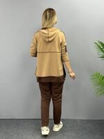 Kadın Kahve Kapşonlu Etek Ucu Detay Arma Ters Dikiş Gorunumlu Ikili Takım - Görsel 9