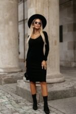 Kadın Uzun Kollu V Yakalı Kısa Kaşkorse Elbise - Görsel 4