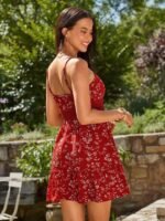 Kadın Ip Askılı V Yakalı Kısa Desenli Süprem Elbise - Görsel 4