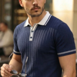 Erkek Düğme Yakalı Kontrast Yaka Triko Tişört