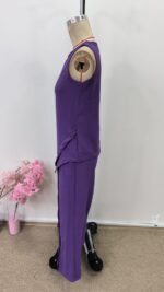 Kadın Askılı Yuvarlak Yakalı önü Asimetrik Detaylı Düğmeli Aerobin Bluz Ve Pantolon Ikili Takım - Görsel 6