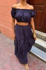 Büzgülü Crop Kat Detaylı Fırfır Etekli Takım 10196 - Görsel 3