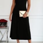 Kadın Sıfır Kollu Bisiklet Yaka Midi Viskon Iki Iplik Elbise