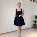 Kadın Omuz Askılı Kare Yaka Ithal Atlas Kumas Mini Elbise