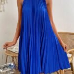 Kadın Balıkçı Yaka Omuzlardan Açık Pılelı Kısa Janjan Krep Elbise