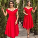 Kadın Kısa Kollu Kruvaze Yaka Eteği Volanlı Krep Elbise - Görsel 6