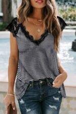 Kadın Kısa Kollu V Yakalı Dantelli Süprem Bluz