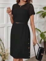 Kadın Kısa Kollu Bisiklet Yaka Dantel Detaylı Düğmeli Modal Elbise - Görsel 2