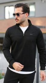 Erkek Süet Yarım Fermuar Dik Yaka Sweat