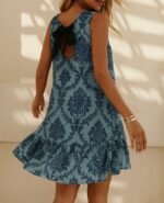 Kadın Kolsuz Sırttan Bağlamalı Fırfırlı Leopar Desenli Süprem Elbise