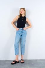 Patlı Düğmeli Triko Atlet - Siyah - Görsel 2