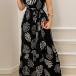 Kadın Sıfır Kok Bağcıklı Kemerli Etek Ucu Fırfırlı Desenli Süprem Elbise