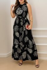 Kadın Sıfır Kok Bağcıklı Kemerli Etek Ucu Fırfırlı Desenli Süprem Elbise