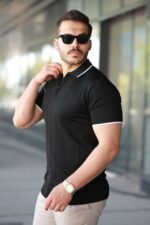 Erkek Fermuar Yakalı çizgi Dokulu Kısa Kollu Tişört - Görsel 2