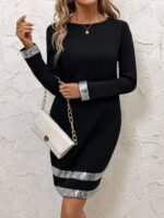 Kadın Uzun Kollu Bisiklet Yaka Mini Ithal Krep Elbise - Görsel 3