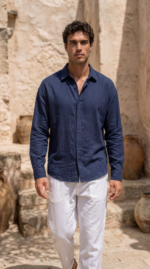 Erkek Armürlü Yarım Oversize Müslin Gömlek - Görsel 2