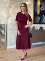 Kadın Kısa Kollu Bisiklet Yaka Midi Viskon Iki Iplik Elbise - Görsel 5