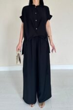 Siyah Önü Pileli İkili Keten Takım - Görsel 4