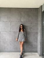 Kadın Uzun Kollu Kruvaze Yaka Kazayağı Mikro Mini Boy Elbise - Görsel 4