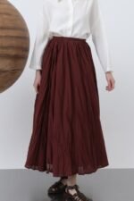 Kadın Yüksek Bel Arkadan Fermuarlı Kırışık Geniş Kesimli Vural Etek - Görsel 2