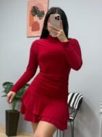 Kadın Uzun Kollu Balıkçı Yaka Mini Fırfırlı Sandy Elbise - Görsel 2