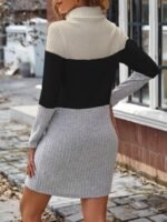 Kadın Uzun Kollu Balıkçı Yaka çizgili çok Renkli Mini şardonlu Kaşkorsel Elbise - Görsel 4