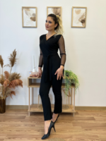 Kadın Uzun Kollu Kruvaze Yakalı Kolları Tül Detay Beli Kuşaklı Ithal Krep Tulum - Görsel 17