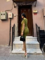 Kadın Bel Dekolteli Yanı Büzgü Detay Dalgıç Krep Kumaş Mini Elbise - Görsel 4