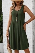 Kadın Askılı Yuvarlak Yakalı önden Pileli Kısa Aerobin Elbise - Görsel 2