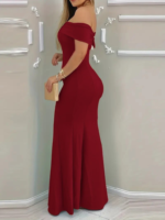 Kadın Kısa Kollu Madonna Yaka Belden Oturtmalı Uzun Ithal Krep Elbise - Görsel 2