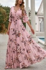 Kadın Kısa Kollu V Yakalı Desenli Süprem Elbise - Görsel 4