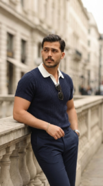 Erkek Desenli Kısa Kollu Triko Tişört - %100 Pamuk Akrilik - Görsel 6