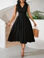 Kadın Askılı Kruvaze V Yakalı Beli Lastiklimidi Bürümcük Elbise