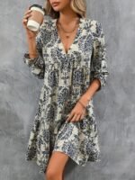 Kadın Uzun Kollu V Yakalı Fırfırlı Mini Süprem Elbise - Görsel 5