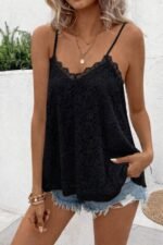 Kadın Ip Askılı V Dantel Yakalı Dantel Bluz