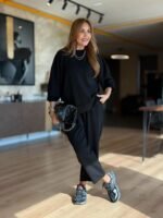 Kadın Uzun Kollu Bisiklet Yaka Viskon Iki Iplik Bluz Ve Pantolon Ikili Takım - Görsel 4