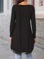 Kadın Uzun Kollu Bisiklet Yaka Asimetrik Kesim Detaylı Dantelli Viskon Bluz - Görsel 4