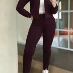 Kadın Uzun Kollu önden Fermuarlı Kısa Modal Mor Ceket Ve Pantolon Ikili Takım