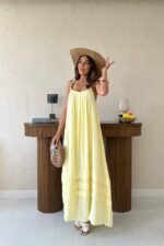 Sarı Askılı Müslin Elbise - Görsel 2