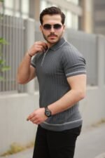 Erkek Fermuarlı Yakalı Kısa Kollu T-shirt - Görsel 2