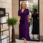 Kadın Kruvaze Yaka Midi Boy Kuşaklı Krep Elbise 120 Cm