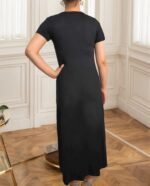 Kadın Kısa Kollu V Yakalı Maksi Boy Viskon Elbise - Görsel 5