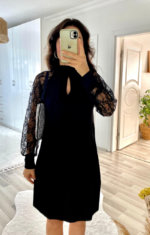 Kadın Uzun Kollu Damla Detaylı Sandy Mini Elbise - Görsel 7