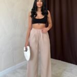 Bej Yanları Şeritli Pantolon